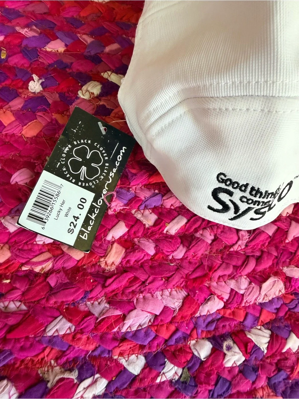 Black Clover Brand White Cap with Black Embroidered Logo